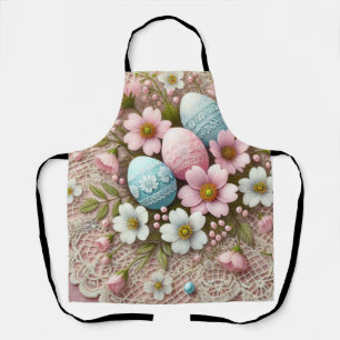 Floral lace pastel pink Easter eggs and flowers Apron