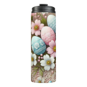 Floral lace pastel pink Easter eggs and flowers  Thermal Tumbler