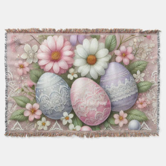 Floral lace pastel pink Easter eggs and flowers  Throw Blanket