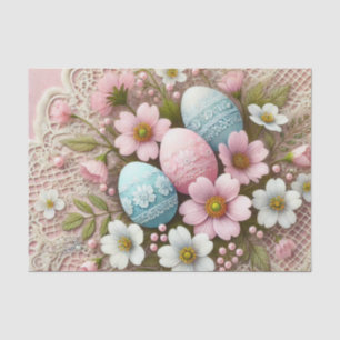 Floral lace pastel pink Easter eggs and flowers Tissue Paper