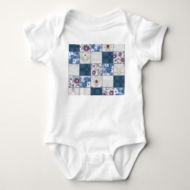 Floral Lace: Patchwork Seamless Background. Baby Bodysuit (Front)