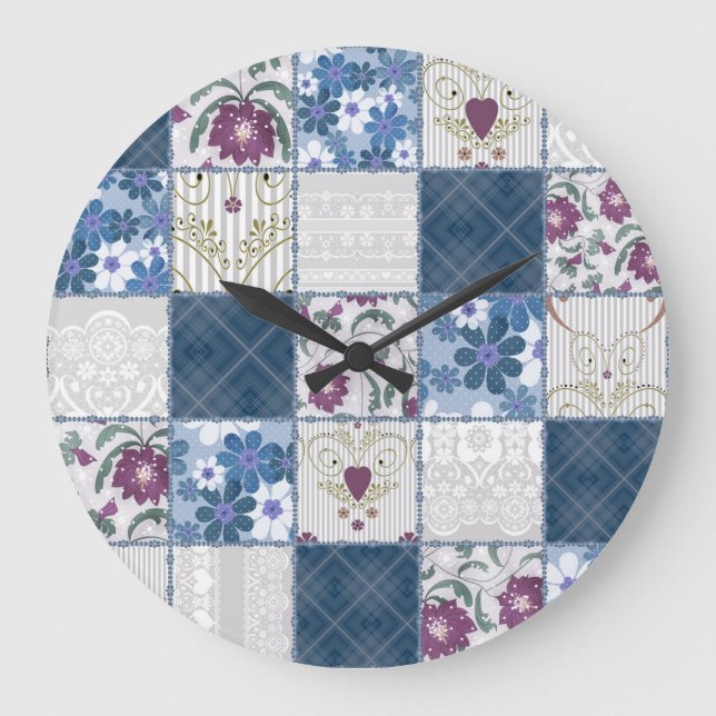 Floral Lace: Patchwork Seamless Background. Large Clock (Front)