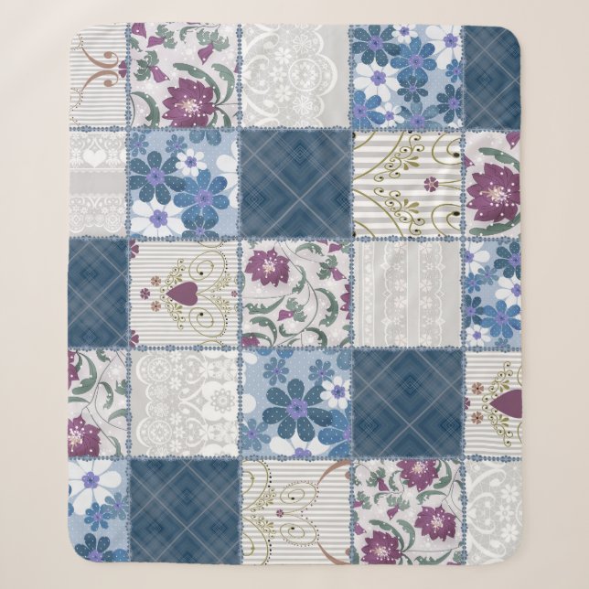 Floral Lace: Patchwork Seamless Background. Sherpa Blanket (Front)