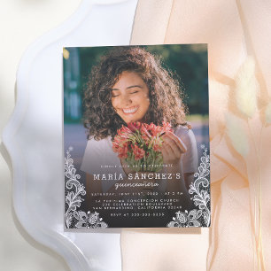 Floral Lace Quinceañera Birthday Party Photo Invitation Postcard
