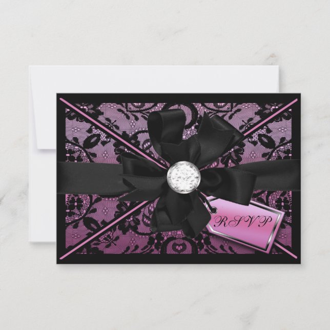 Floral Lace RSVP with Diamond Bow Card (Front)