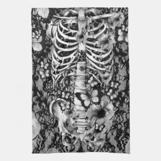 Floral lace skeleton with butterflies tea towel