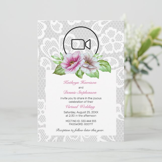 Floral & Lace Virtual Wedding Invite (Standing Front)
