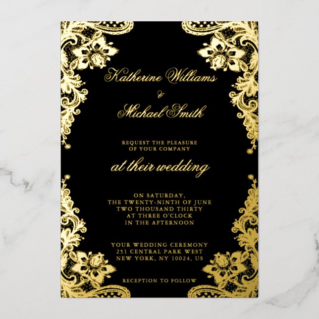Floral Lace Wedding Black And Gold (Front)