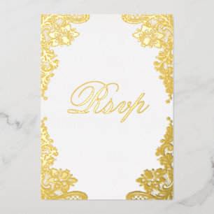 Floral Lace Wedding RSVP Real Gold