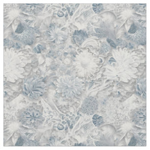 Floral Lace White and Blue pattern Fabric