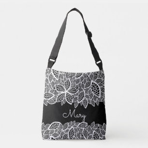 Floral Lace Your Name Black White Crossbody Bag