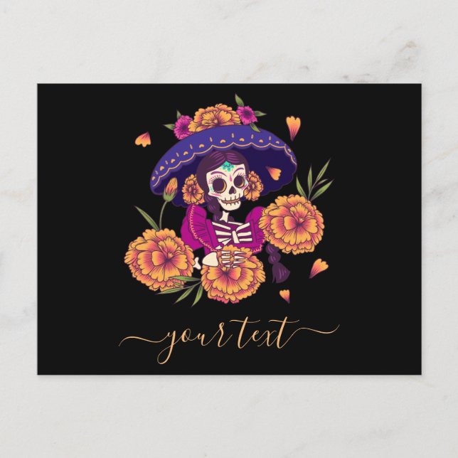 Floral Lady Skeleton Dia de los Muertos Postcard (Front)