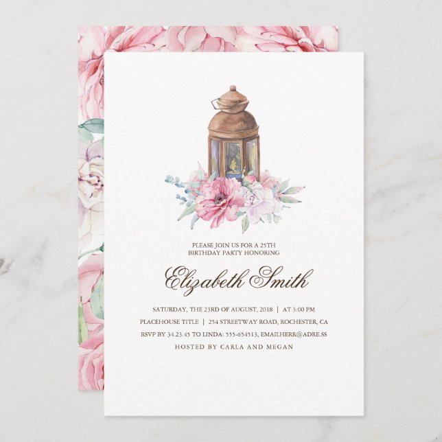 Floral Lantern Birthday Party Invitation (Front/Back)