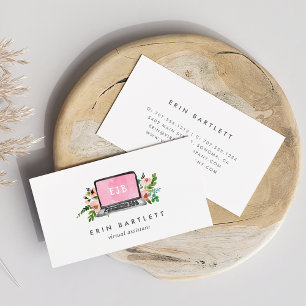 Floral Laptop Monogram   Virtual Assistant Business Card