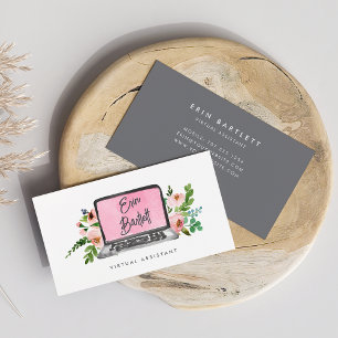 Floral Laptop Virtual Assistant Business Card