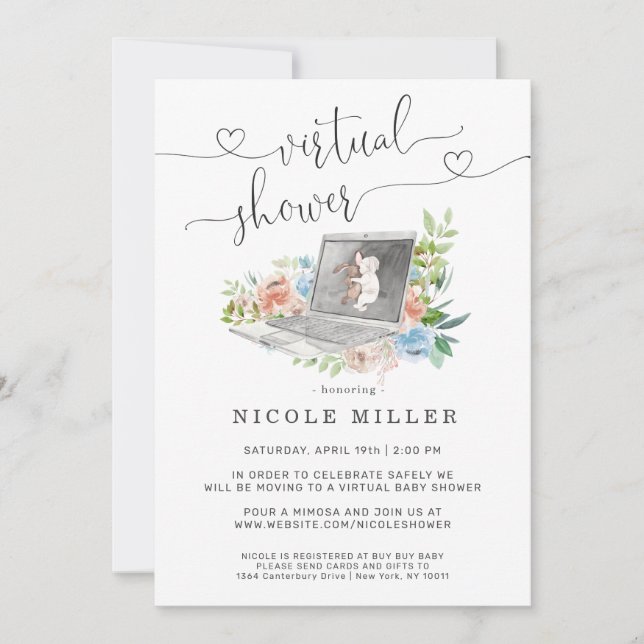 Floral Laptop | Virtual Baby Shower Invitation (Front)