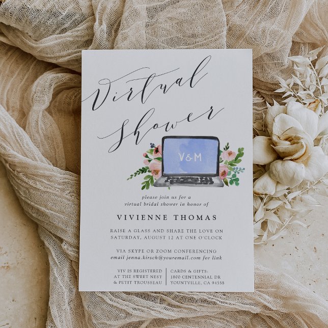 Floral Laptop Virtual Bridal Shower Invitation (Creator Uploaded)