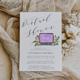 Floral Laptop Virtual Bridal Shower Invitation