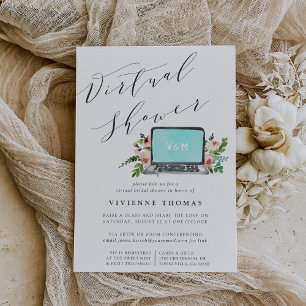 Floral Laptop Virtual Bridal Shower Invitation