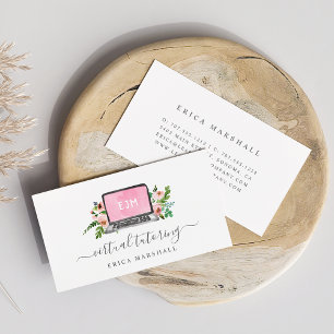 Floral Laptop Virtual Tutor Remote Learning Business Card