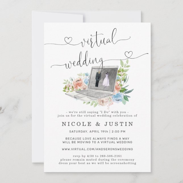 Floral Laptop | Virtual Wedding Invitation (Front)