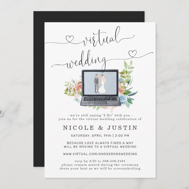 Floral Laptop | Virtual Wedding Invitation (Front/Back)
