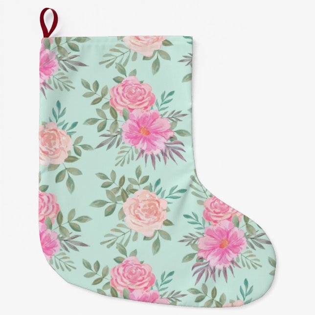 Floral Large Christmas Stocking (Front)