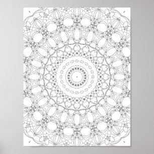 Floral Lattice Kaleidoscope Colouring Page Design Poster