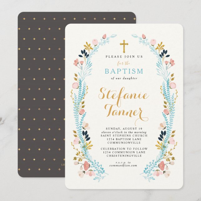 Floral Laurel Baptism Invitation (Front/Back)
