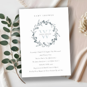 Floral Laurel Wreath Monogram Baby Shower Invite