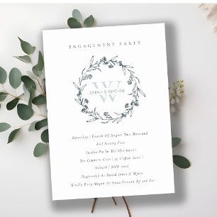 Floral Laurel Wreath Monogram Engagement Invite
