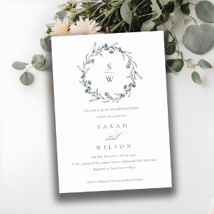 Floral Laurel Wreath Monogram Engagement Invite
