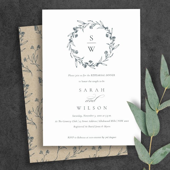 Floral Laurel Wreath Rehearsal Dinner Invite (Creator Uploaded)