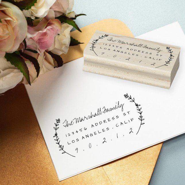 Floral Laurels Personalised Address Rubber Stamp (Creator Uploaded)