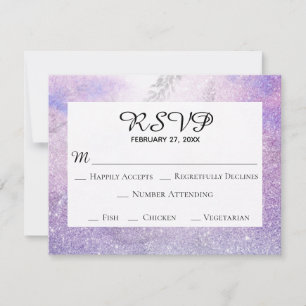 *~* Floral Lavender Blue Glitter Elegant Wedding RSVP Card