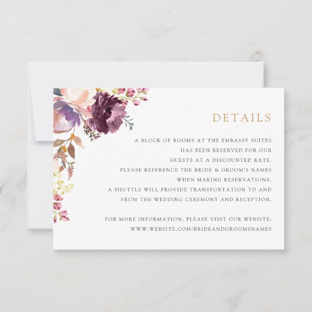 Floral Lavender Blush Elegant Wedding Details Invitation (Front)