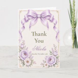 Floral Lavender Coquette Bow Baby Shower Thank You Card