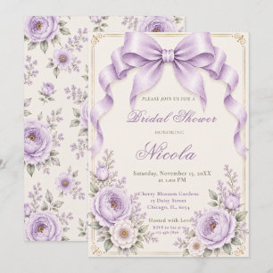 Floral Lavender Coquette Bow Bridal Shower Invitation