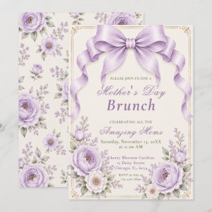 Floral Lavender Coquette Bow Mother's Day Brunch Invitation