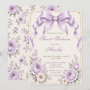 Floral Lavender Coquette Bow Sweet Sixteen Invitation