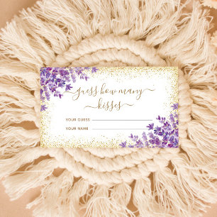Floral Lavender Gold Frame How Many Kisses Game Enclosure Card