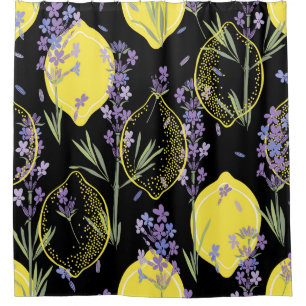 Floral Lavender Lemons Vintage Illustration Shower Curtain