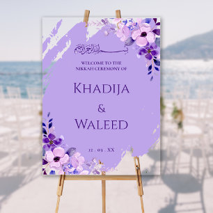 Floral Lavender Lilac Muslim Nikkah Welcome Sign