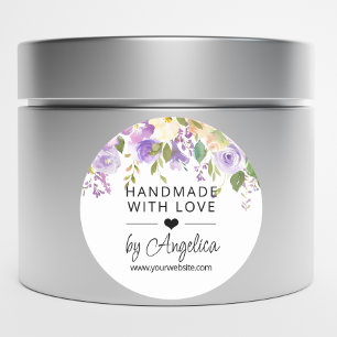 Floral Lavender Lilac Small Business Handmade Love Classic Round Sticker