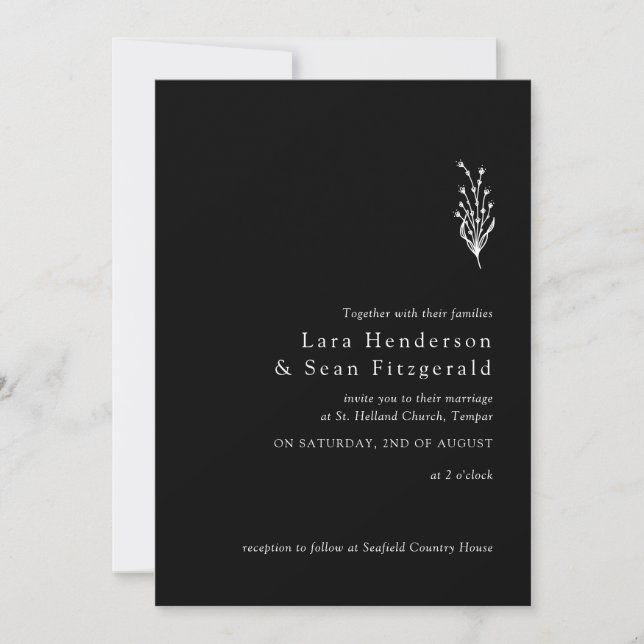 Floral Lavender Modern Minimalist Black and White Invitation (Front)