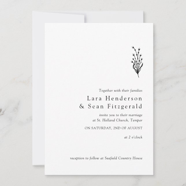 Floral Lavender Modern Minimalist Black and White Invitation (Front)