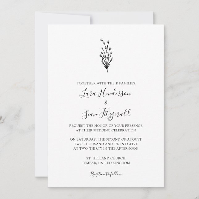 Floral Lavender Modern Minimalist White  Invitation (Front)