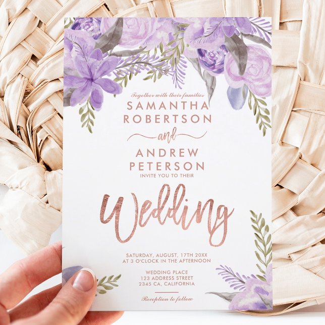 Floral lavender purple watercolor rose wedding invitation (Creator Uploaded)
