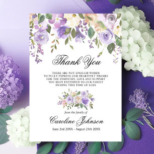 Floral Lavender Thank You Sympathy Memorial Prayer
