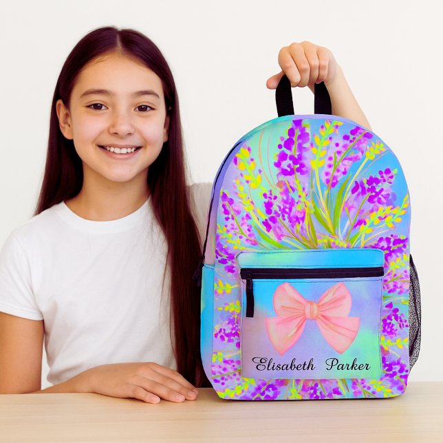 Floral Lavender Turquoise Custom Cute Girl School  Printed Backpack (Creator Uploaded)